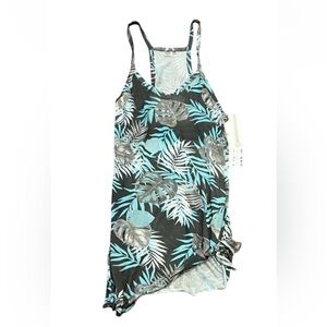 Lagaci Leaf Print Swim Cover Dress in Gray and Blue Size Large Racerback